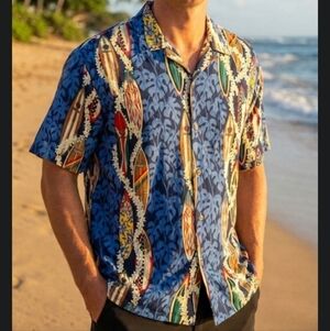 Hawaii Kauai Tropical Button Mens Size Large Surf